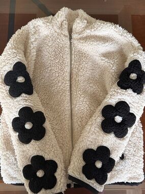 Altar'd State Cream Sherpa Jacket with Black Detailing